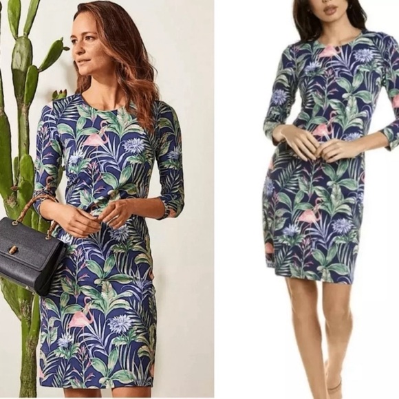 J. McLaughlin Sophia Dress in Flamingo Palm Blue Medium D2 - Picture 1 of 7